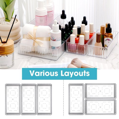 Teenyyou 8 Pcs Clear Drawer Organizers Bins Stackable Makeup and Vanity Organizer Trays Clear Plastic Drawer Organizers Set for Office Desk Dividers (6.3 x 3.15 x 1.8 Inches)