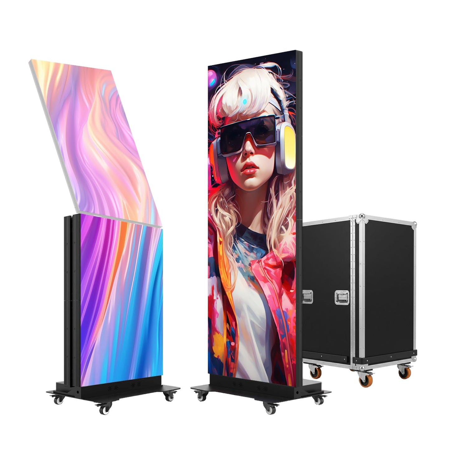 80" LED Digital Signage Display with Flight Case,P1.86 GOB LED Screen Poster,Foldable Spliceable Screen with Publishing System,WiFi/USB/HDMIfor Giant Commercial Events & Rentals (Black, 1 Panel)