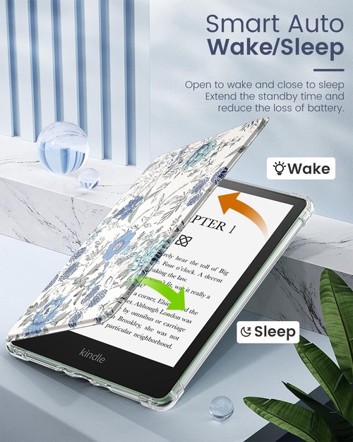 MoKo Case for 6" Kindle (11th Generation-2024/2022 Release), Ultra Clear Soft Flexible Transparent TPU Back Cover Light Shell with Auto Wake/Sleep for Kindle 11th Generation 2024, White Blue Floral
