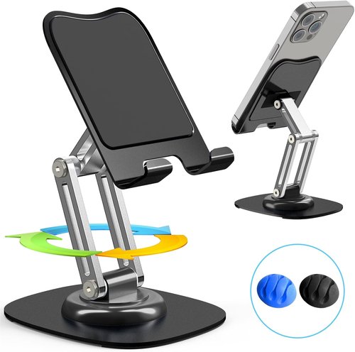 Cell Phone Stand - Adjustable 360° Rotating Desktop Holder for iPhone 17/16/15/14/13/12/11 Pro - Black