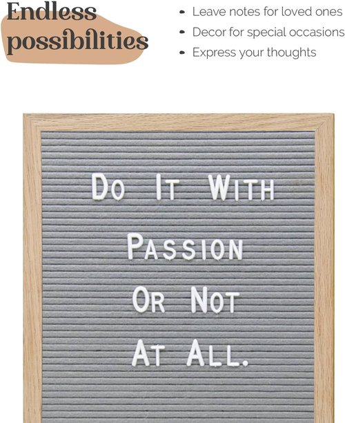 Felt Letter Board | 16x12 Inch Changeable Message Board with 680 Letters, Numbers & Symbols - Grey