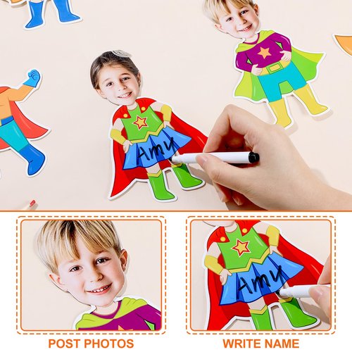 48Pcs Super Themed Hero Cutouts Super Themed Bulletin Board Decorations Hero Theme Paper Cut Outs DIY Photo Picture Crafts for Kids Kindergarten Party Decor Back to School Classroom Birthday Supplies