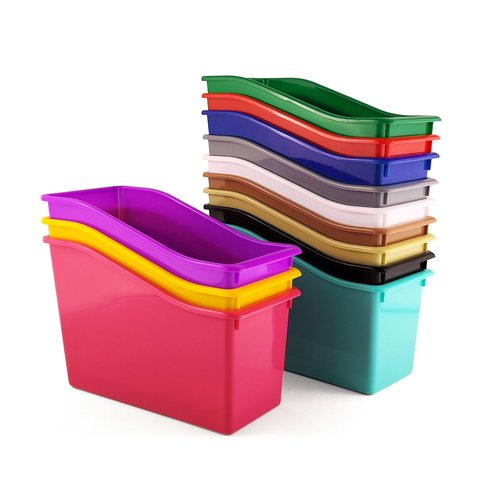 Yujanery 12 Durable Book and Binder Holder, Files Book Bins for Classroom, Plastic Vertical Storage Book Organizer Folder Office Classroom Organization Containers Supplies (Rainbow, 12 Pack)