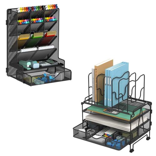 BOHDK Wall Mount Pen Organizer 3-in-1 Desktop Organizer with 3 Tier Tray and 5 Upright Sections