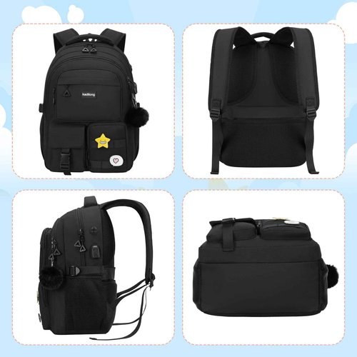 kadilong 17.3 Inch Laptop Backpack for Women Teen Girls Bookbag for College Student Middle High School Mochila Escolares para Niñas Mujeres(Black)