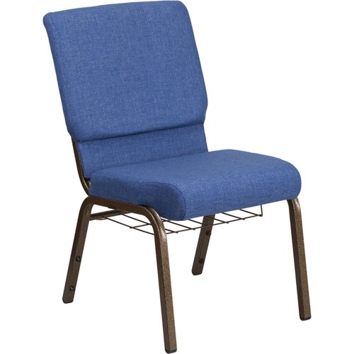 Flash Furniture HERCULES Series 18.5''W Church Chair in Blue Fabric with Cup Book Rack - Gold Vein Frame