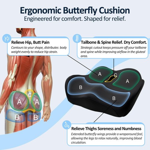 EaseDrives X Large Memory Foam Seat Cushions for Office Chairs, Long Sitting Pressure Relief Ergonomic Office Chair Cushion for Butt Coccyx Tailbone Sciatica, Car Seat Booster for Height (Pure Black)