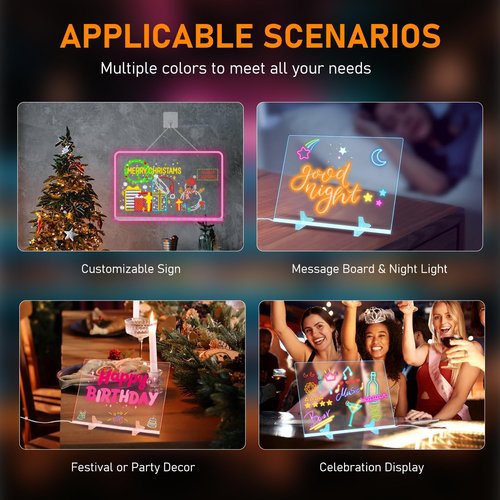 LED Note Board - Colorful 13.8" x 10" Rewritable Acrylic Drawing Board | 4 Modes & 7 Colors - Perfect Holiday Gift for Ages 14+