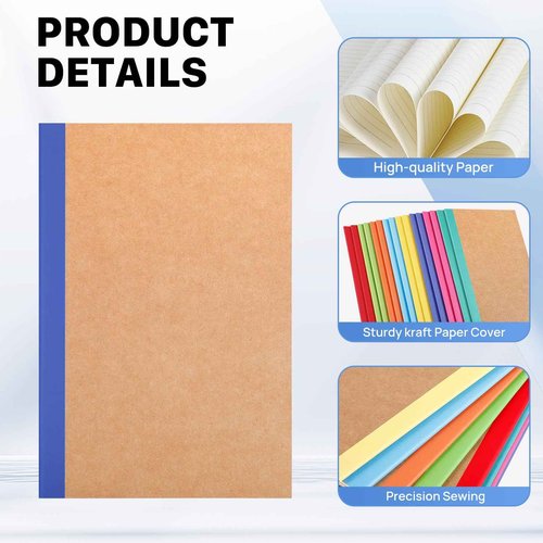 Vyndicca 96 Pack Composition Notebooks Bulk, 8.3 "X 5.5" College Ruled Lined Notebooks, Kraft Cover Notebook Journals with Rainbow Spines, Composition Notepad for Home Office Supplies, A5, 8 Colors