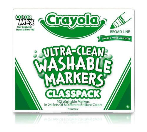 Crayola Ultra Clean Washable Markers, School Supplies Classpack, Broad Line, 8 Colors, Pack of 192
