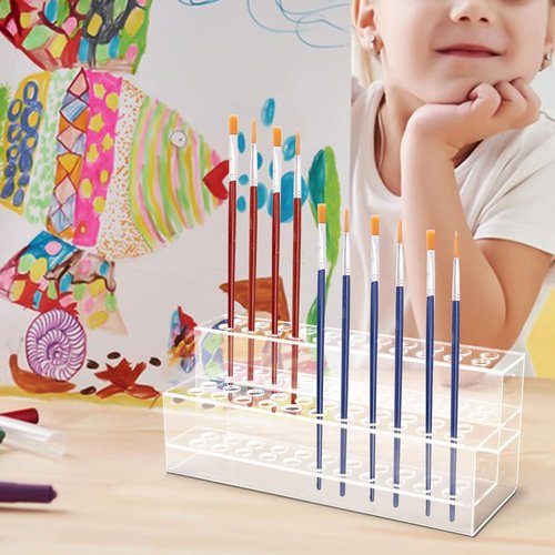 SBYURE Acrylic Pen Holder, 44-Slots Pen Stand Clear Pen Holder Pen Display Stand Eyebrow Pen Stand Art Brush Rack Makeup Brush Rack Organizer for Home Office Desk School Supplies