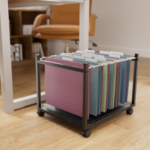 Aquzee Rolling File Carts with Wheels Hanging Files, Under Desk File Organizer for Home Office, Small Mobile Filing Cart Organizer on Wheels Fits for Letter Size Hanging File Folders, Black