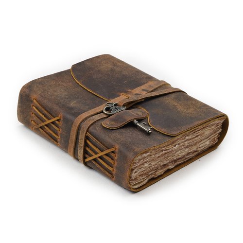 LEATHER VILLAGE Vintage Leather Journal – 200 Handmade Vintage Deckle Edge Paper – Leather bound Journal For Women Men – Vintage Key Closure - Book of Shadows - Cappuccino Brown - 8X6 inches (A5)