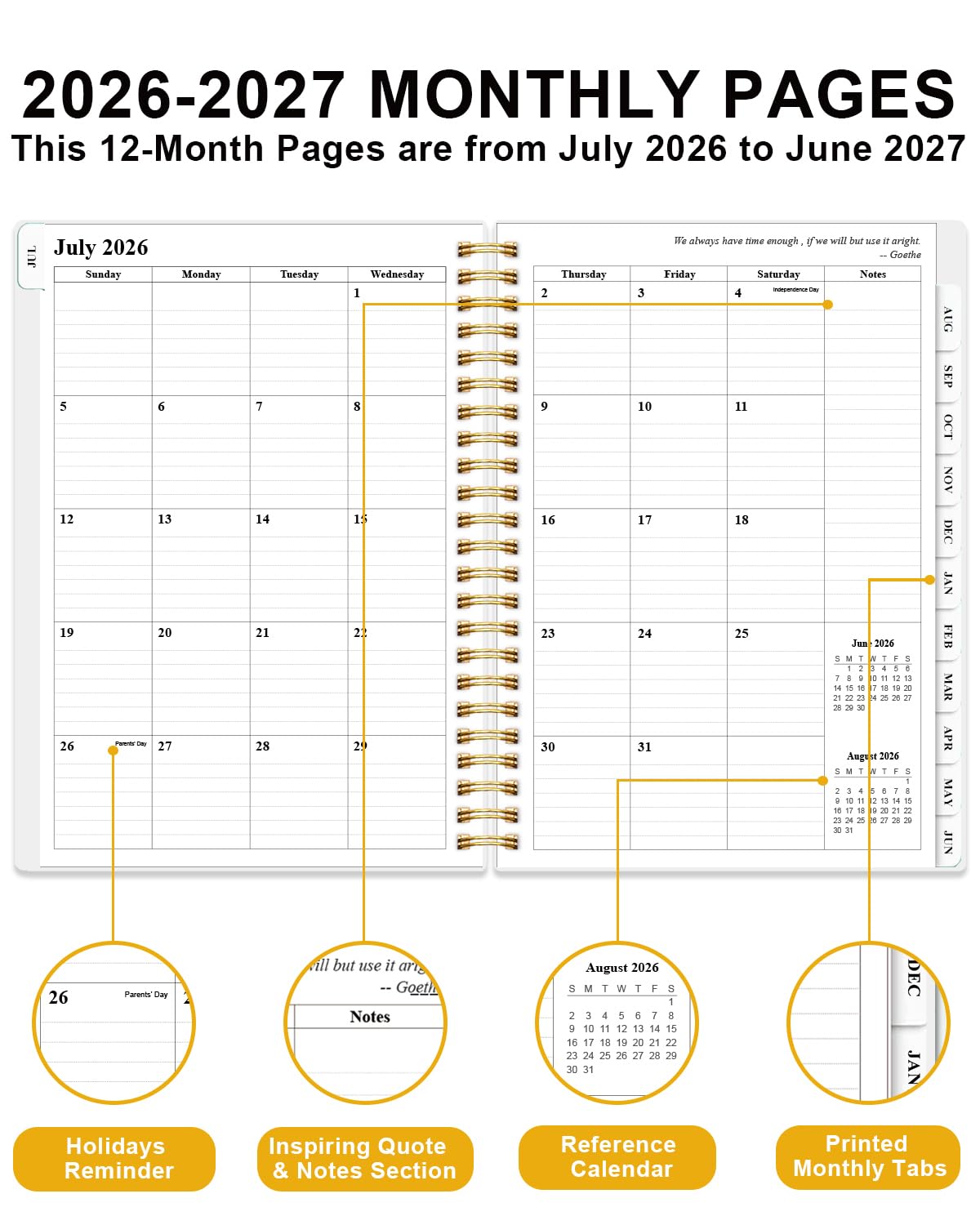 Planner 2026-2027 - Academic Planner from July 2026 to June 2027, Weekly & Monthly Planners Spiral Bound with 12-Month Tabs, Inner Pocket, 6.25" x 8.5", Leaf Flower