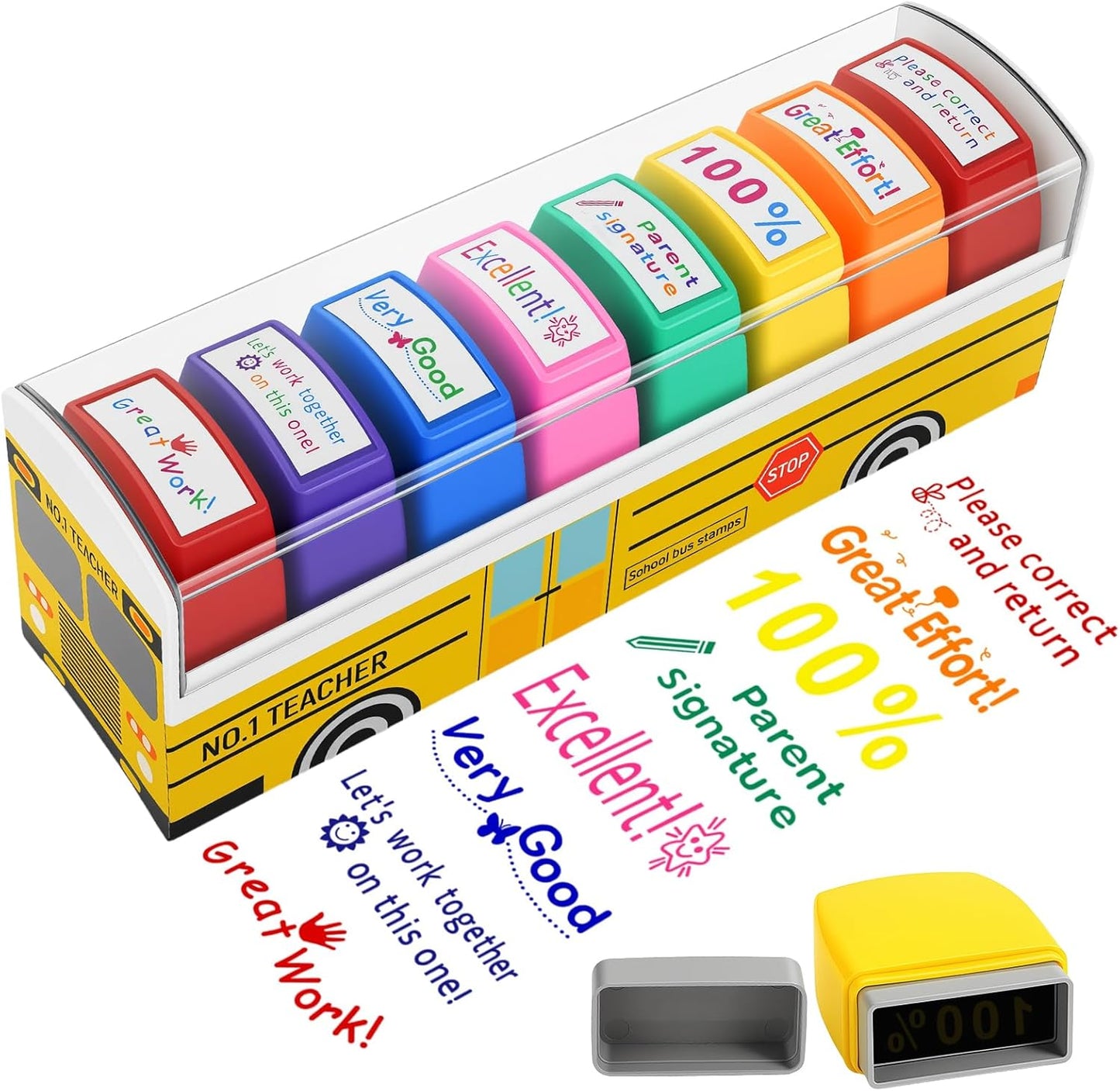 Teacher Stamps - Self-Inking Grading & Motivation Stamps | Perfect Gift for New Teachers (8 Pcs)