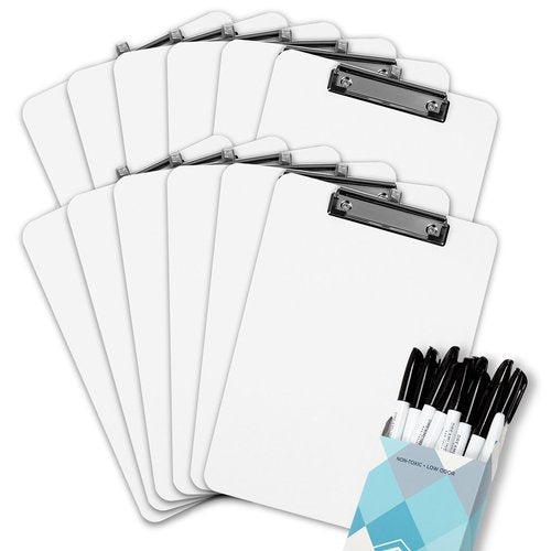 Dry Erase Clipboard (12pc Set) with White Board Markers | Small White Board Dry Erase Clipboards for Classroom, to Do List White Board Small Clip Boards - Class Pack, 12 Dry Erase Markers Included!
