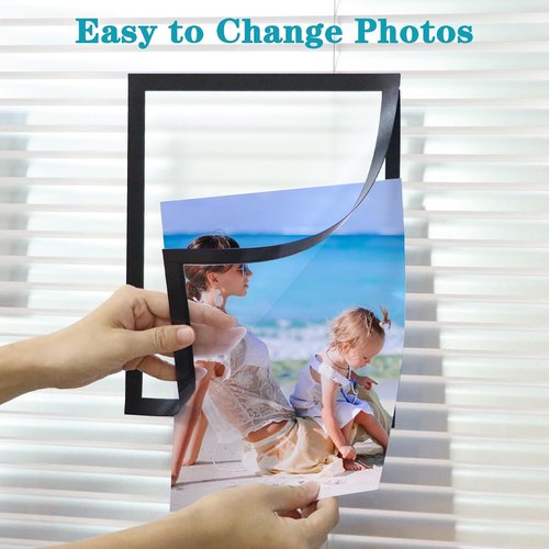 CRUGLA Magnetic Picture Frames - 30 Packs of 8x10 Self-Adhesive Black Photo Frames for Refrigerator
