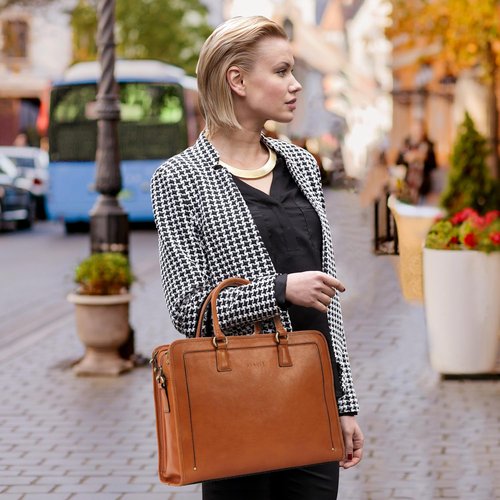 Banuce Vintage and Stylish Genuine Full Grains Italian Leather Briefcase for Women Laptop Bag Business Work Bag Brown