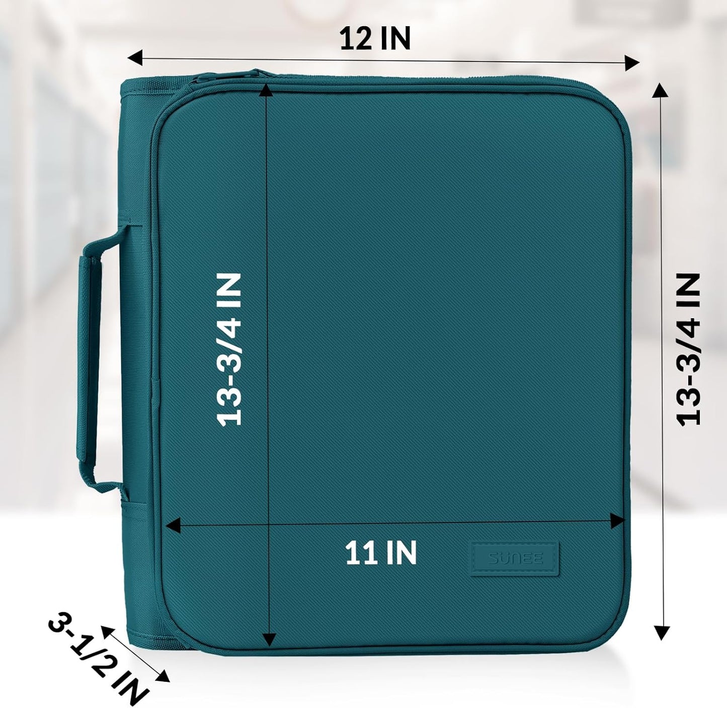 SUNEE Zippered Binder Bag - 2-Inch 3-Ring O-Ring, 500-Sheet Capacity, Multi-Pocket Organizer | Deep Teal-Green