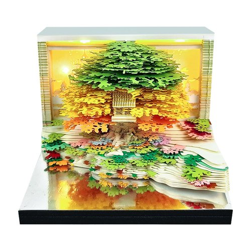 3D Calendar 2026 Unique Paper Sculpture Calendar For Desk Decor Paper Sculpture Tree House With Lights Design（ Not Including Battery) ﻿ ﻿ ﻿ (Green)