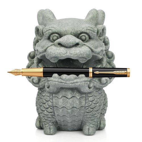 BEIZHAN Cute Pen Holder for Deask, Dragon Stone Pen Stand, Chinese Feng Shui Desk Organizer, Animal Figure for Office/Study Display Decoration
