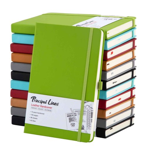 Principal Lines 12 Pack Lined Journal Notebook - A5 Hardcover Notebooks 192 Pages, 100 GSM Thick Paper Journal, 8.3 x 5.7 inches, Journals for Writing, School Supplies, Office Supplies