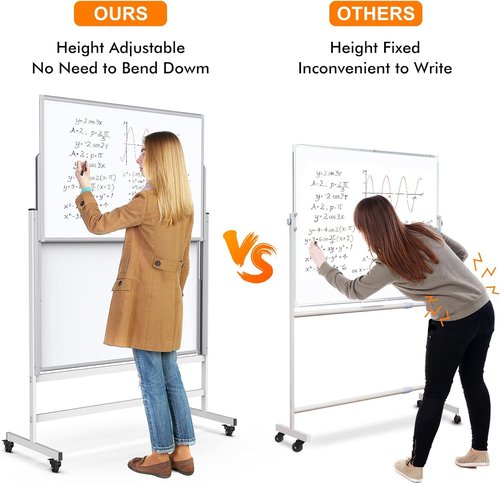 Maxtek Dry Erase Whiteboard - Height Adjustable Mobile Easel on Wheels | 48" x 60" Double-Sided Magnetic Board for Office & Home