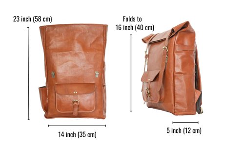 jaald 23" Brown Leather Backpack Vintage Rucksack Laptop Bag Large Travel Roll Top College Bookbag Comfortable Lightweight Travel Hiking/picnic For Men