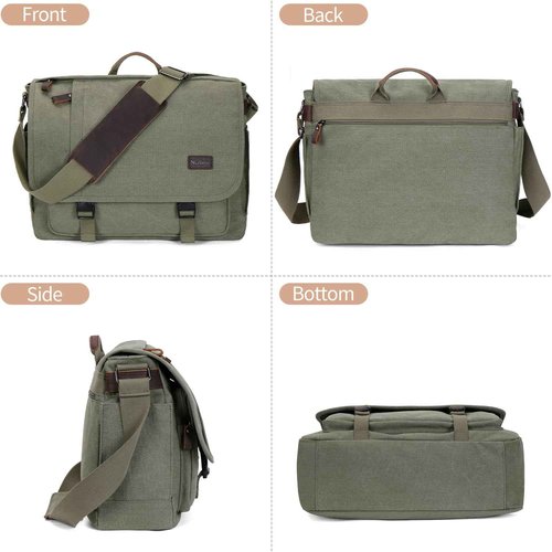 Nerlion Messenger Bag for Men 17-17.3 Inch Laptop Bag Canvas Water-resistant Computer Bag Shoulder Bag Work Briefcase Bookbag for College (Green)