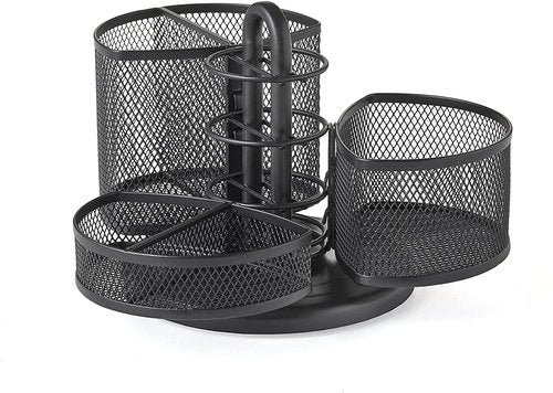 Nifty Desk and Office Organizing Carousel – Modern Black Powder Coated Finish, 3 Compartments with Dividers, Spins 360-Degrees, Lazy Susan Platform, Office Desk Organizer, School Supplies