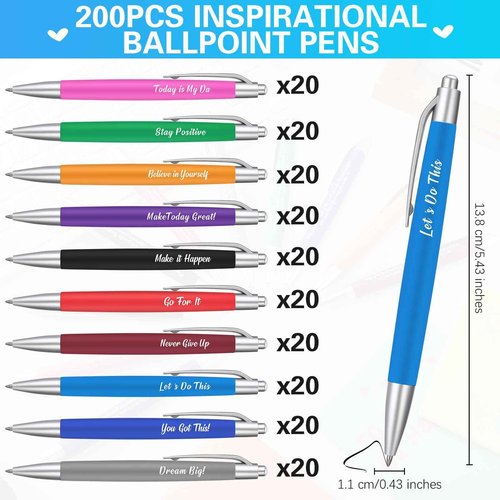 Gueevin 200 Pcs Inspirational Pens Employee Appreciation Gift Black Ballpoint Ink Funny Motivational Thank You Pens Bulk for Office Worker Teacher Women Men(Inspirational Style)