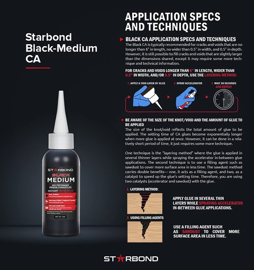 Starbond Black Medium CA Glue, Premium Cyanoacrylate Super Glue, Crack Filler 150 CPS Viscosity, for Woodworking, Woodturning, Carpentry, Guitar, RC, Hobby, 2oz