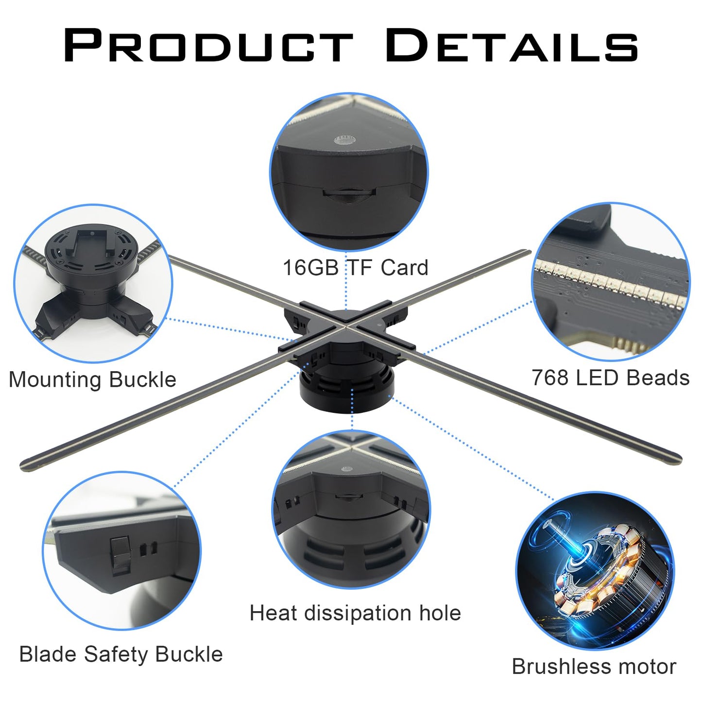 3D Hologram Fan 25.6 Inch,3D Holographic Fan with WiFi and Bluetooth,768 Highlight LEDs and 2200 cd/m² Brightness,2000+ Free 3D Video,3D Hologram Projector for Store Display,Events,Trade Show