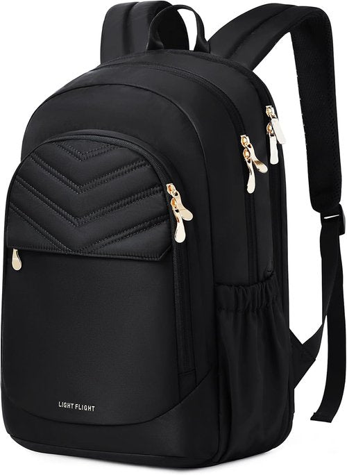 LIGHT FLIGHT Travel Backpack - 15.6" Laptop Bag with USB Charging, Water Resistant, Black