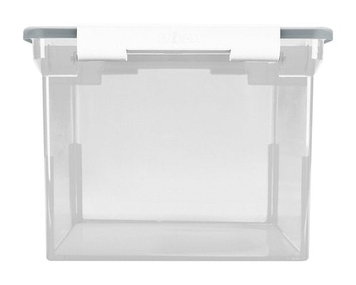 Storex Portable File Tote with Locking Handles, Letter/Legal Files, 18.5" X 14.25" X 10.88", Clear/Silver