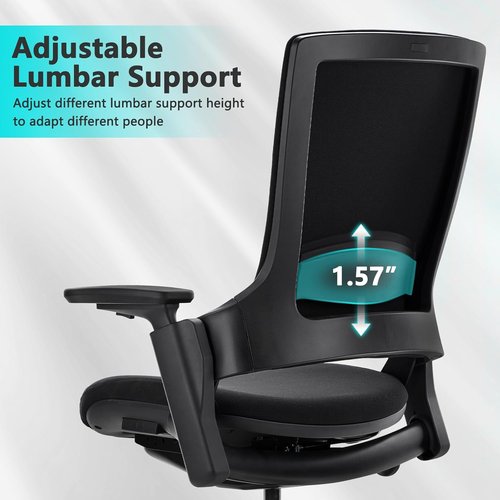 CLATINA Swivel Executive Chair - Ergonomic 3D Armrest & Lumbar Support - Adjustable Fabric for Home Office