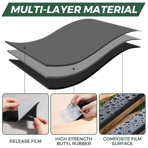 Waterproof Butyl Tape 6in x 66ft Black Joist Tape for Decking, Outdoor Leak Repair Duct Tape All Weather Rubber Butyl Tape for Pipe RV Awning Sail Metal Roof Window Sealing