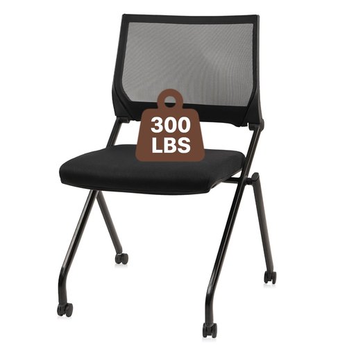 CLATINA Stackable & Foldable Chairs with Wheels, Reception Guest Chairs with Lumbar Support, Ergonomic Mesh Back Folding Chair for Office Meeting Schools Training Conference Waiting Room, Black