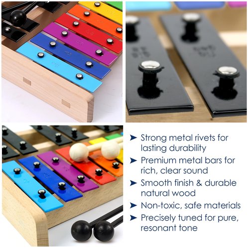 MINIARTIS Glockenspiel Xylophone | Full Size Glockenspiel Xylophone 27 Note Colorful Metal Keys for Adults & Kids | Percussion Musical Instrument Includes 2 Wooden Beaters, Songbook and Carry Case