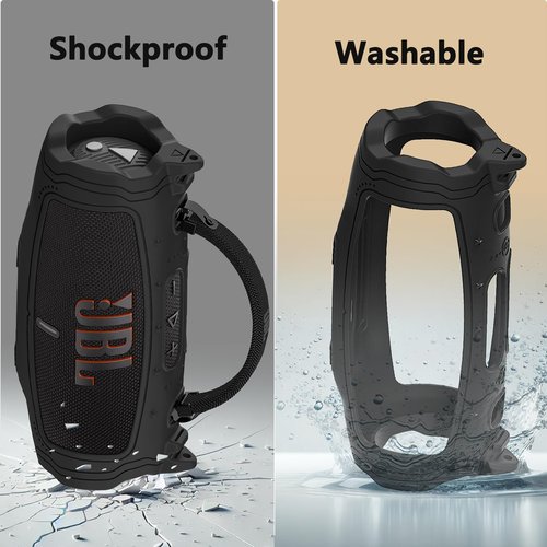XEGIMOR Silicone Cover Case for JBL Charge 6 Portable Bluetooth Speaker Accessories, Charge 6 Speaker Protective Case with Shoulder Strap (Black Cover)