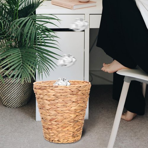 Woven Wicker Waste Basket Natural Woven Trash Can Round Wastebasket Garbage Bin for Bathroom Essentials Sundries Laundry 27cm