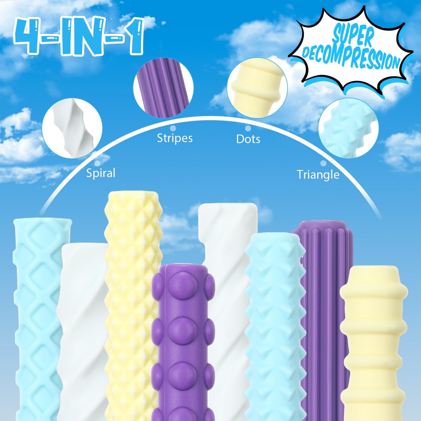 Mifoci 48 Pack Textured Silicone Pencil Grip with Pencil, Sensory Fidget Sleeves for Adults with ADHD Autism Anxiety Relief, Travel Fidget Tool for Focus, Calm, and Fine Motor Skills(Fresh)