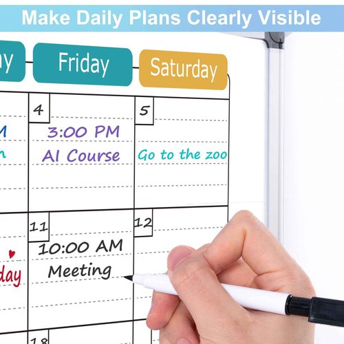 ARCOBIS Dry Erase Calendar for Wall, 36" x 24" Magnetic Monthly Whiteboard Calendar, Large White Board with Pen Tray for Home, Office, School