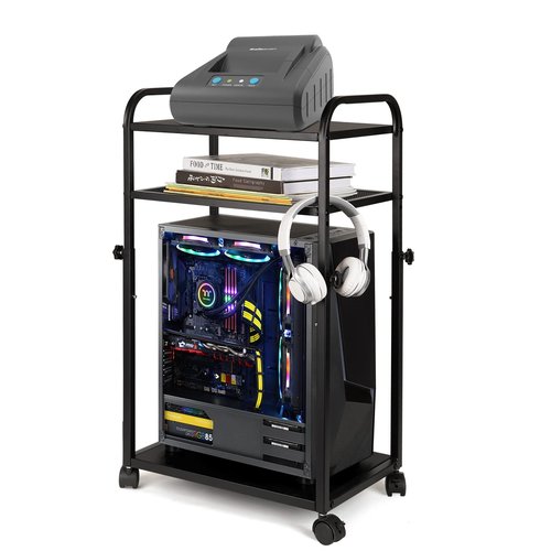 Bfttlity Height Adjustable Computer Tower Stand, PC Stand 3-Tier Mobile CPU Holder Cart Under Desk with Locking Caster Wheels for Office Home Gaming Accessories