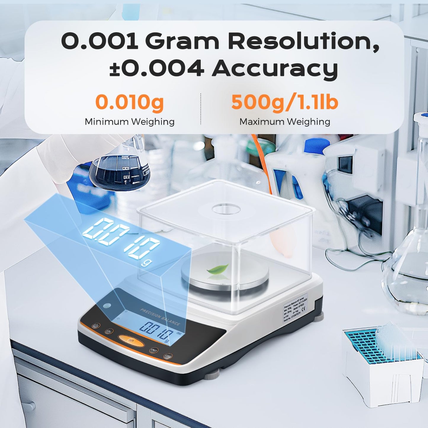 Bonvoisin Lab Analytical Balance 500g x 0.001g Precision Digital Scale .001 Gram Accuracy Laboratory Scientific Milligram Scale 17 Units Selectable