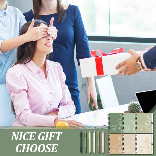 FYSUIMU 24Pcs Employee Appreciation Notebook with Inspirational Pen Floral Green Nude Brown Spiral Notebook with Retractable Ballpoint Pen for Coworker Staff Thank You Gift