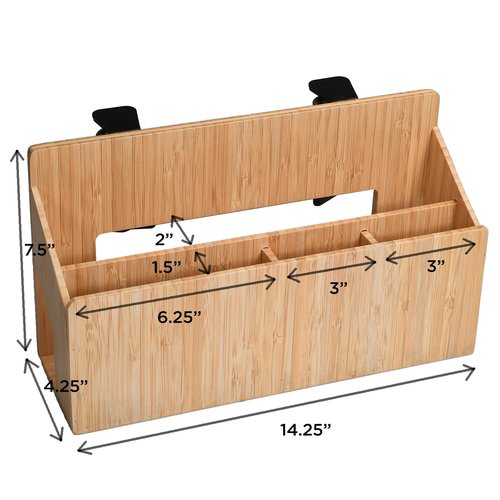MobileVision Bamboo Side Desk or Table Organizer with C-Clamp Mount on Rear For Easy Mount