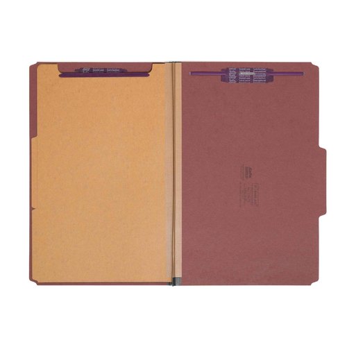 Smead Pressboard Legal Size File Folders with SafeSHIELD Fasteners, 2 Dividers, 2" Expansion, Office Folders, Paper Holder, Red, 10 per Box (19075)