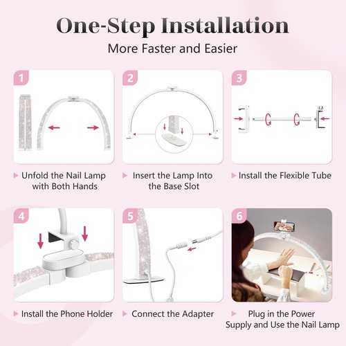 Half Moon Light for Nail Desk: 29" Foldable Half Moon Nail Desk Lamp with Phone Holder for Nail Beginner - Arch Nail Tech Light with 3 Color Modes & 10 Brightness for Manicure Salon (Diamond, Large)