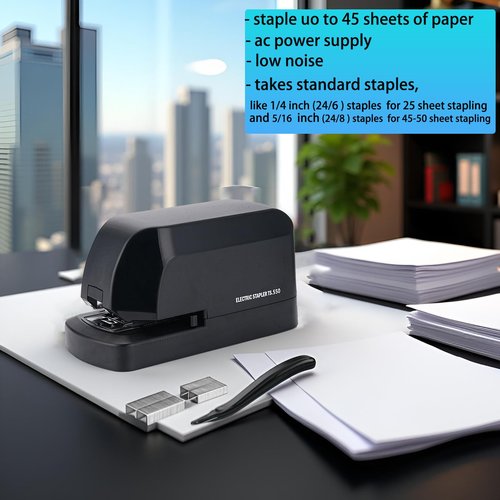 Electric Stapler for Desk, 45 Sheet Capacity Automatic Stapler Desktop, Office Staplers Electric, AC Operated Staplers Heavy Duty Office Use with 1,000 Staples & Staple Remover, Black